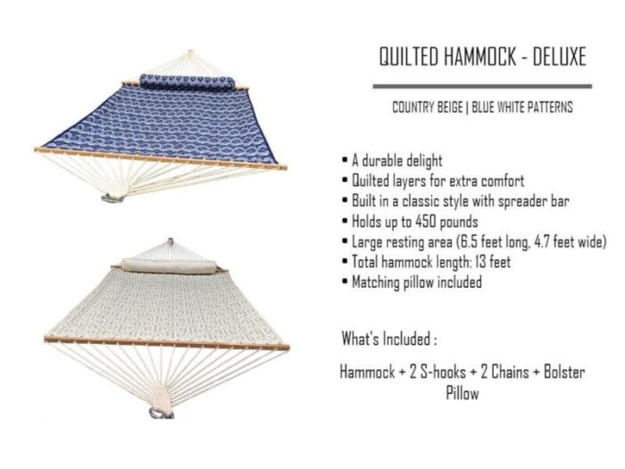 QUILTED HAMMOCK DELUXE BEIGE AND BLUE WHITE