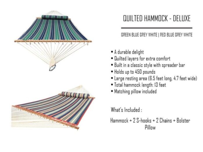 QUILTED HAMMOCK DELUXE GREEN BLUE AND RED BLUE