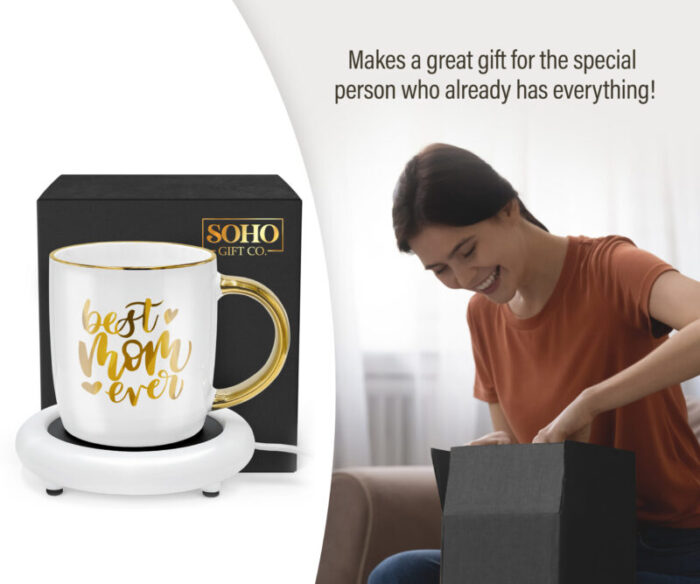 SoHo 12oz Ceramic Coffee Mug Best Mom Ever with Warmer CCM60117W 5