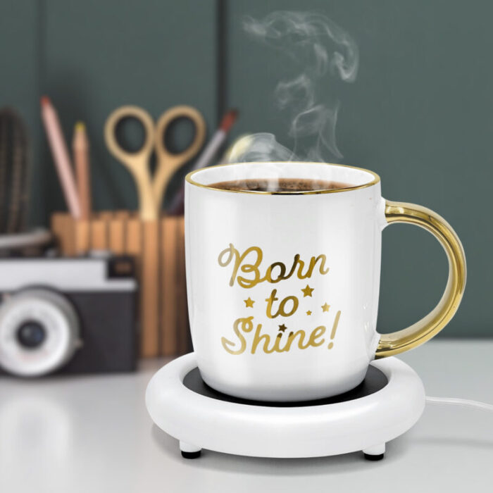 SoHo 12oz Ceramic Coffee Mug Born to Shine with Warmer CCM60217W 1